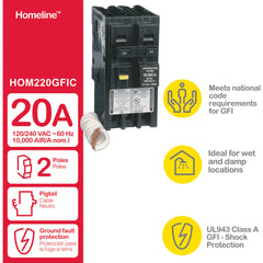 Square D HOM220GFI Miniature Circuit Breaker 20 Amp 2 Pole 120/240V