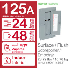 Square D HOM2448L125PGC 120/240 VAC 125 Amp 1-Phase 24-Space 48-Circuit NEMA 1 Load Center