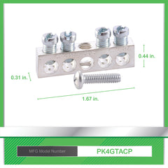 Square D PK4GTA 1.63 Inch 14 to 4/14 to 12 AWG Copper/Aluminum 4-Terminal Load Center Ground Bar Kit