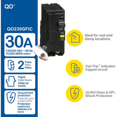 Square D QO230GFI Miniature Circuit Breaker w/GFI 30A 120/240V 2P