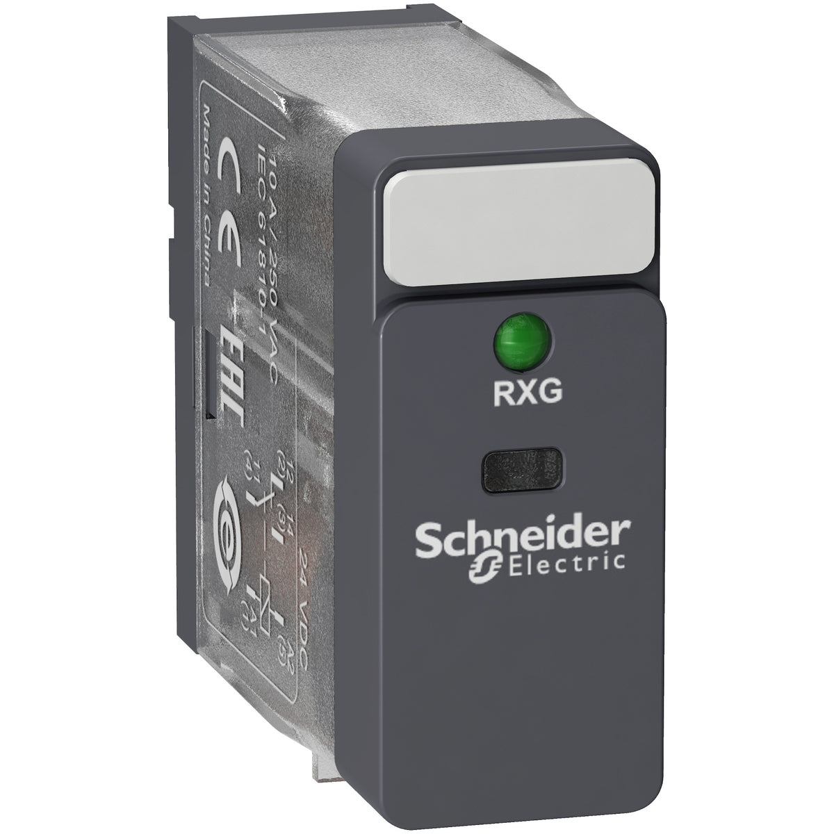 Schneider Electric RXG13BD interface plug in relay, Harmony Electromechanical Relays, 10A, 1CO, with LED, 24V DC