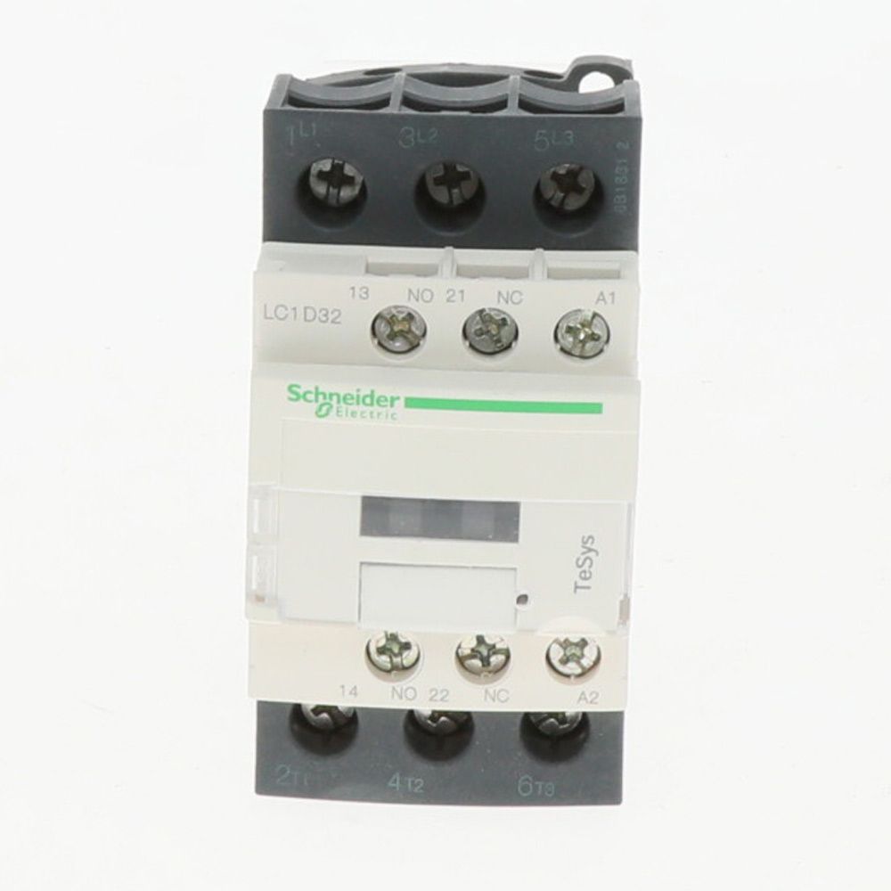 Schneider Electric LC1D32G7 600 VAC 32 Amp 3-Pole 1NO 1NC Screw Terminal Full Voltage Non-Reversing IEC Contactor