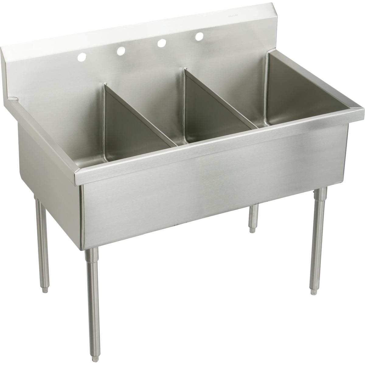 Elkay SS8345OF4 Sturdibilt Stainless Steel 48 x 27-1/2 x 14 Floor Mount Triple Compartment Scullery Sink