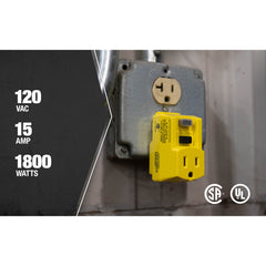 Southwire 14650013-6 Yellow 120V/15A Single Outlet GFCI Adapter, Booted Button