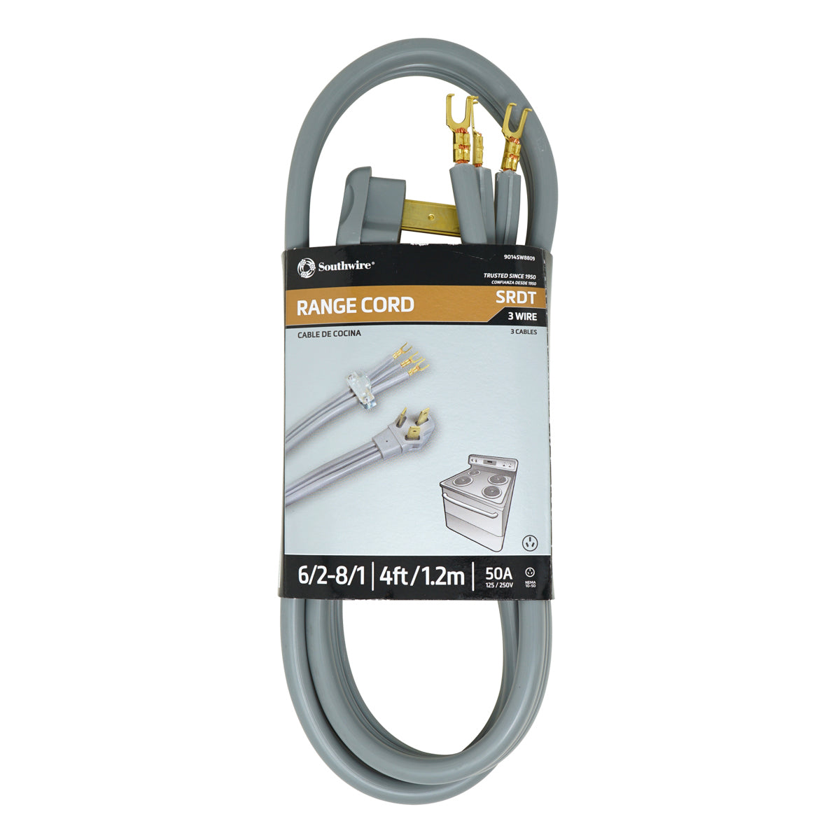 Southwire 9014SW8809 Coleman Cable 090148809 6/2-8/1 50 Amp Gray 4 Foot 6-Pack Range