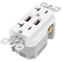 Pass & Seymour TR5362USBW 20 Amp 125 Volt White Straight Blade Receptacle with USB Charger