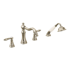 Moen TS21104NL Weymouth Two Handle Roman Tub Faucet with Handshower in Polished Nickel