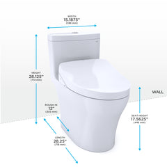 TOTO MW6463046CEMFGN#01 WASHLET+ Aquia IV One-Piece Elongated Dual Flush 1.28 and 0.9 GPF Toilet with S500e Electric Bidet Seat, Cotton White