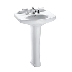 Toto LPT642.8#01 Dartmouth Rectangular Pedestal Bathroom Sink with Arched Front for 8 Center Faucets Cotton White - LPT642.8#01