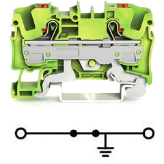 WAGO 2206-1207 Ground/Earthing Terminal Block with 1-Deck/Level + Btn. + Side and Center Marking Slot - with Test Port