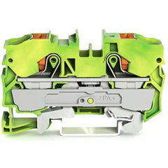 WAGO 2210-1207 Ground/Earthing Terminal Block with 1-Deck/Level + Btn. + Side and Center Marking Slot - with Test Port - Green-Yellow - 10mm2 Nominal Cross Section