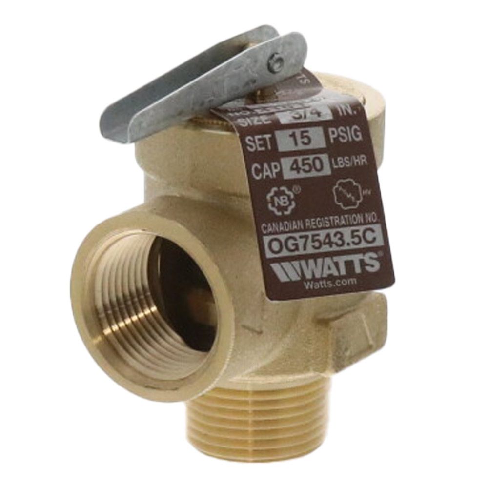 Watts 0346045 415-M1 3/4 inch Brass Safety Relief Valve 15 PSI 450 lbs/hr Replacement 0346045