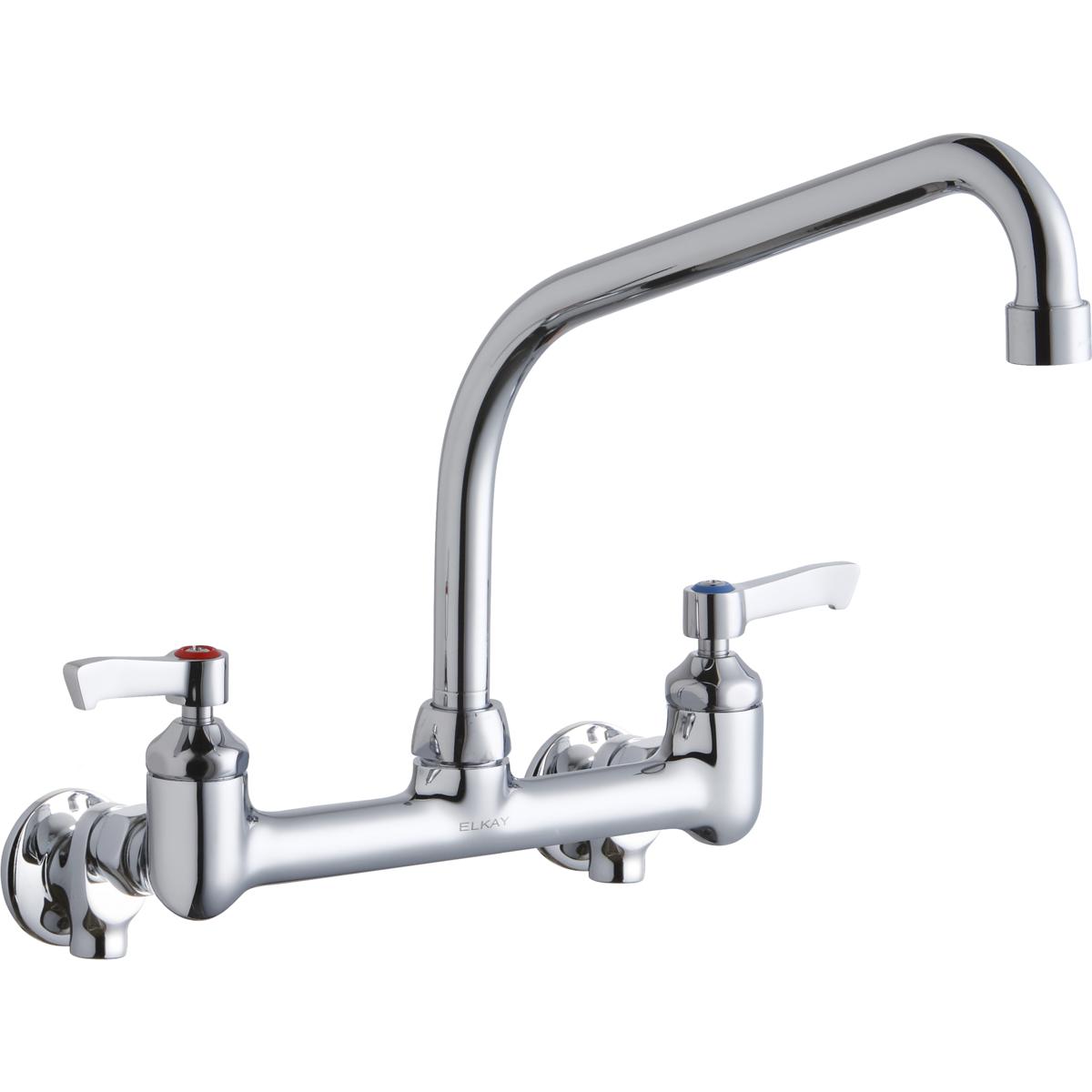 Elkay LK940HA10L2S Foodservice 8 Centerset Wall Mount Faucet with 10 High Arc Spout 2 Lever Handles