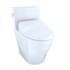 TOTO MW6243046CEFG#01 WASHLET+ Legato One-Piece Elongated 1.28 GPF Toilet and Contemporary WASHLET S500e Bidet Seat Cotton White