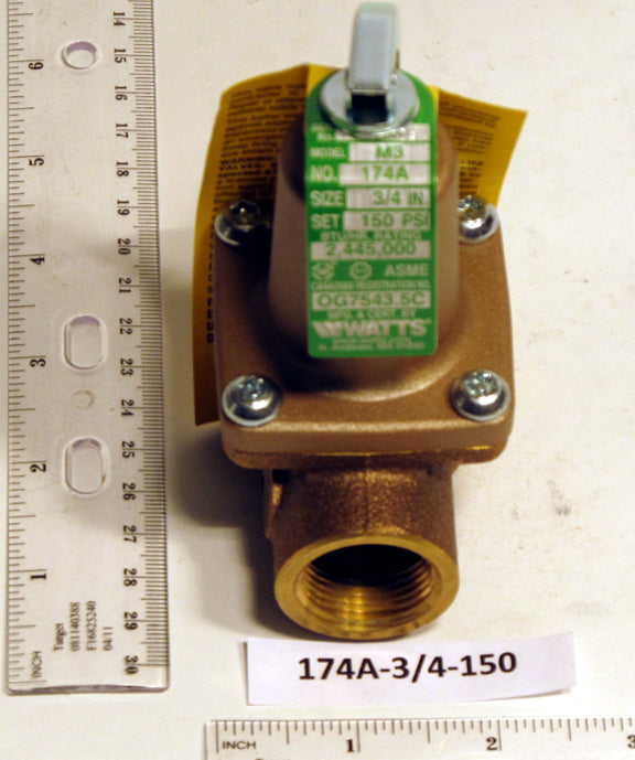 AO Smith 174A-3/4-150 Relief Valve 34 150psi 2,445m Btu 0274836