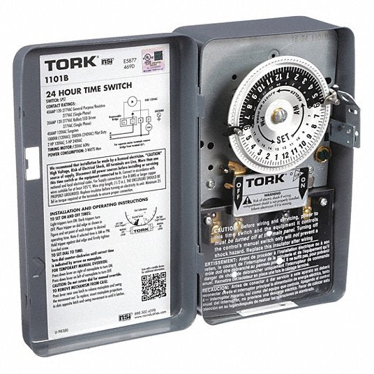 Robertshaw 1101B TORK Electromechanical Timer: 24 hr Nominal Max. Time Setting, Steel, Surface, 120V