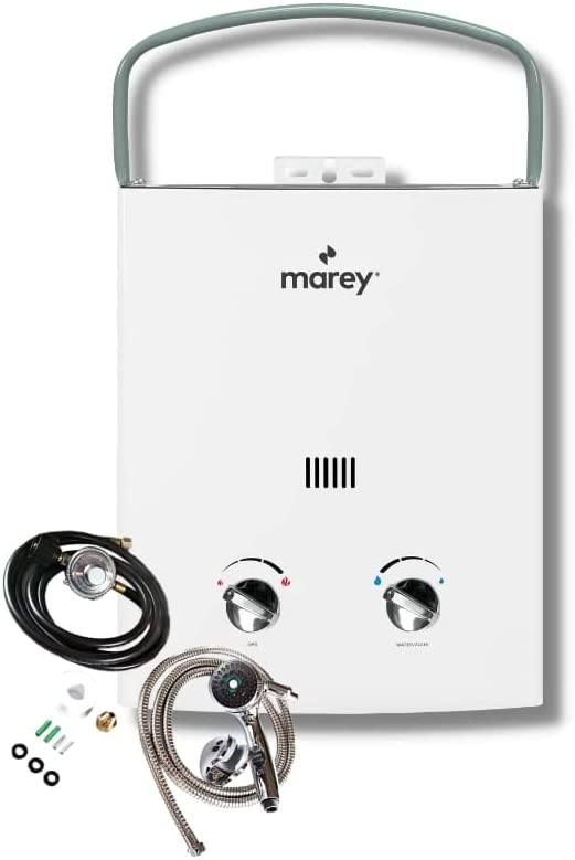 Marey GA5PORT Portable, 1.5 GPM, 37,532 BTUs, Residential, 5L Liquid Propane Gas Tankless Water Heater