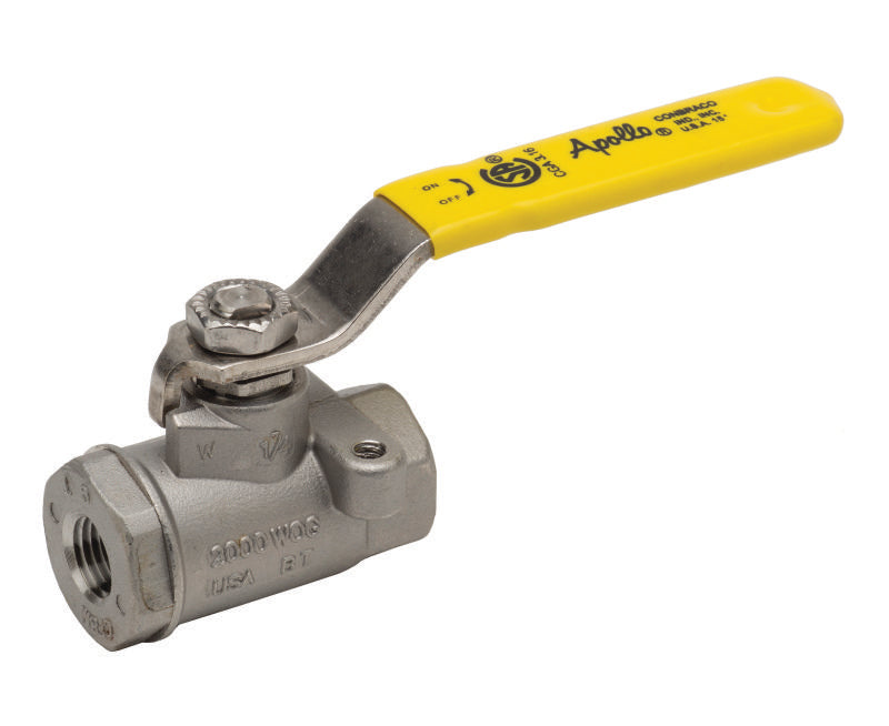 Apollo Valves 761044052A APOLLO 34 FIP STAINLESS STEEL 150SWP2000PSI 2 PIECE STANDARD PORT BALL VALVE WITH 2 TACK WELDS CYL-LOCK & GROUNDED STEM