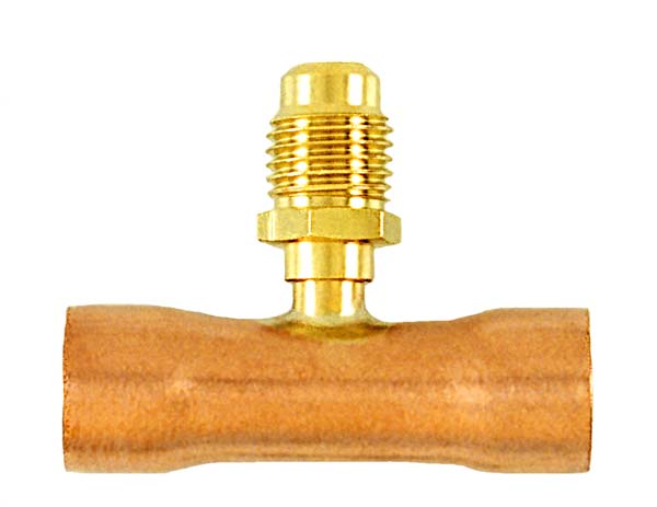 C&D Valve Manufacturing CD8412 Access Tee - 14 in. Male Flare Fitting On 12 in. OD Tube - Swaged For 12 in. OD Tube On Each End - CD2250 Brass Wrench Cap & Valve Core - 0.143 Lbs