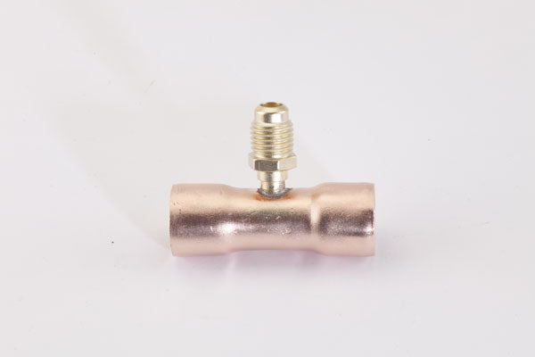 C&D Valve Manufacturing CD8458 Access Tee - 14 in. Male Flare Fitting On 58 in. OD Tube - Swaged For 58 in. OD Tube On Each End - CD2250 Brass Wrench Cap & Valve Core - 0.18 Lbs