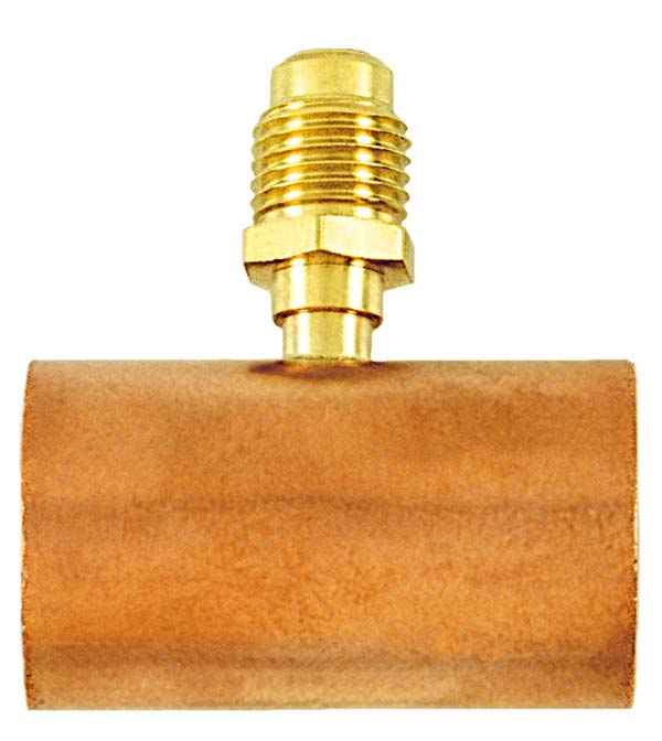 C&D Valve Manufacturing CD8478 Access Tee - 14 in. Male Flare Fitting On 78 in. OD Tube - Swaged For 78 in. OD Tube On Each End - CD2250 Brass Wrench Cap & Valve Core - 0.218 Lbs