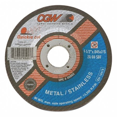 CGW 45002  Type 27, Quickie Cut Cutoff Wheels, 4-1/2 X .045 X 7/8, T27, ZA60-S-BF,  25/box