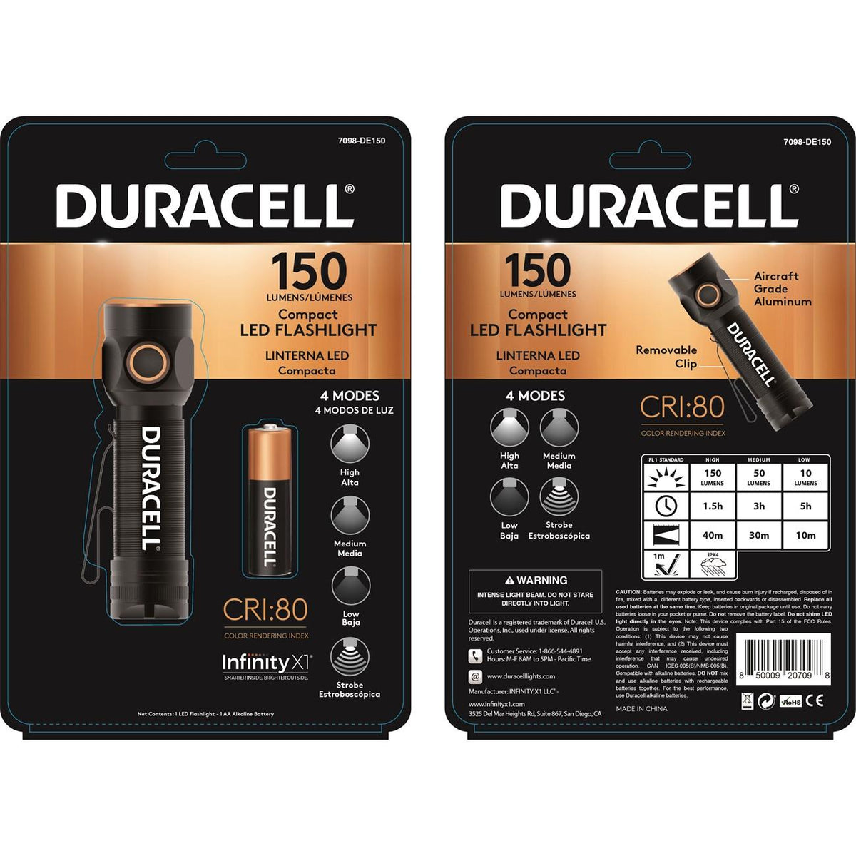 Duracell 7098-DE150  Compact Aluminum LED Flashlight, 150 Lumens, 1-AA