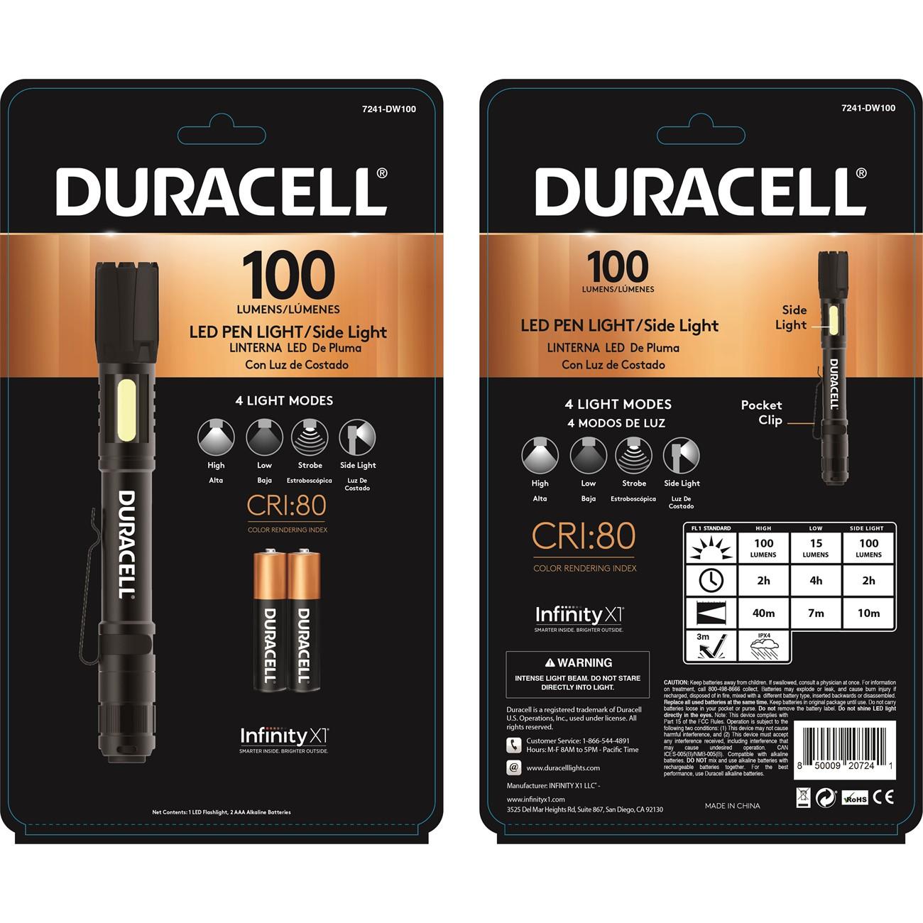 Duracell 7241-DW100  LED Pen Light with Side Flood Light, 100 Lumens, 4 Modes