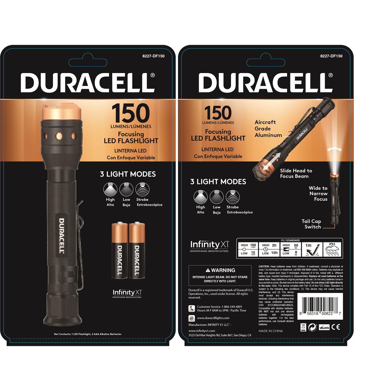 Duracell 8227-DF150  Aluminum Focusing LED Penlight, 150 Lumens, 4 Modes, 2-AAA