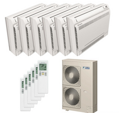 Daikin 48000 BTU 6 Zone Floor Mounted Ductless Mini-Split Heat Pump System - 19 SEER  (9K+9K+9K+9K+9K+15K)