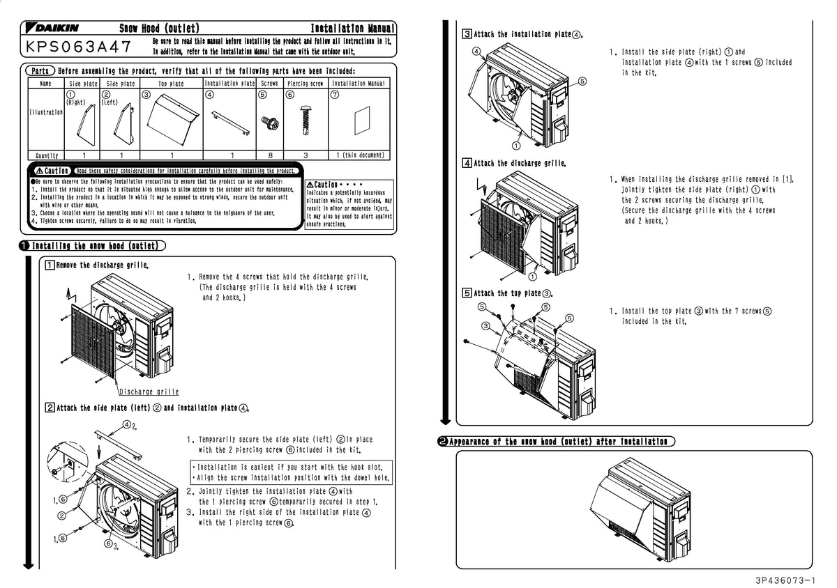 Daikin KPS063A47 Snow hood (outlet) (15, 18 & 24)