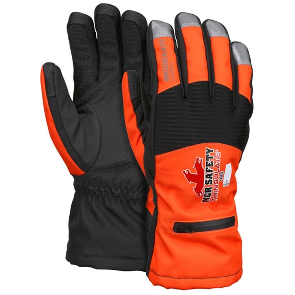 MCR Safety 980XL  Insulated MaxGrid Palm Glove, Moderate Climate, Hi-Vis Orange/Black, X- Large