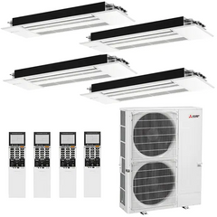 Mitsubishi 48,000 BTU 4 Zone Ceiling Cassette Ductless Mini-Split Heat Pump System - 18.9 SEER (9K+9K+12K+12K)