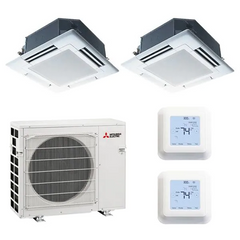 Mitsubishi 25,000 BTU 2 Zone Ceiling Cassette Ductless Mini-Split Heat Pump System - 15.5 SEER (12K+12K)