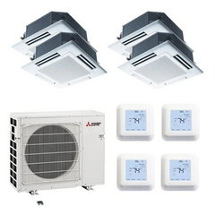 Mitsubishi 36,000 BTU 4 Zone Ceiling Cassette Ductless Mini-Split Heat Pump System - 16 SEER (9K+9K+9K+9K)