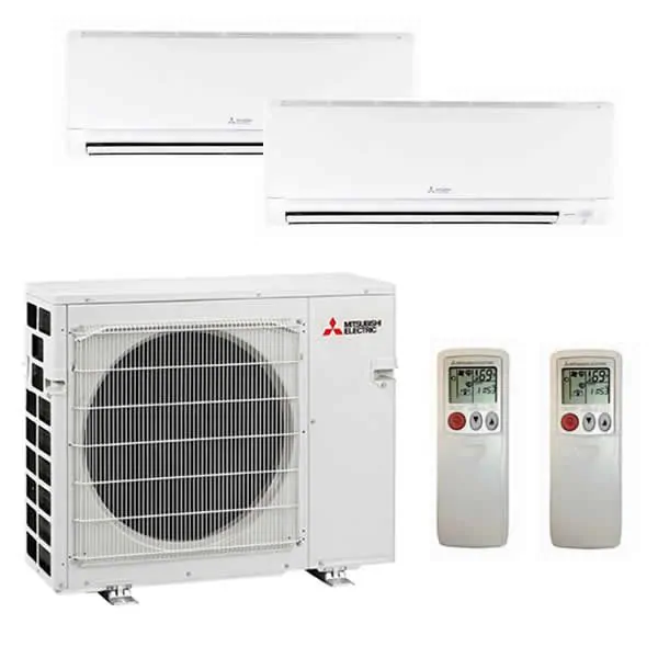 Mitsubishi 36,000 BTU 2 Zone Wall Mounted Ductless Mini-Split Heat Pump System - 19.2 SEER (18K+18K)