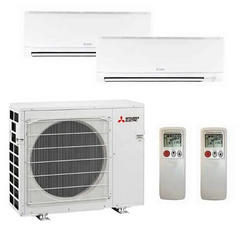 Mitsubishi 36,000 BTU 2 Zone Wall Mounted Ductless Mini-Split Heat Pump System - 19.2 SEER (18K+18K)
