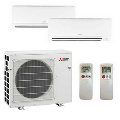 Mitsubishi 20,000 BTU 2 Zone Wall Mounted Ductless Mini-Split Heat Pump System - 20 SEER (6K+6K)