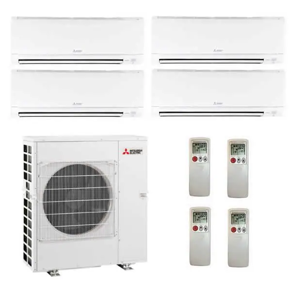 Mitsubishi 36,000 BTU 4 Zone Wall Mounted Ductless Mini-Split Heat Pump System - 19.2 SEER (6K+6K+6K+18K)