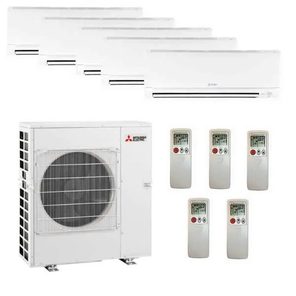 Mitsubishi 42,000 BTU 5 Zone Wall Mounted Ductless Mini-Split Heat Pump System - 19.7 SEER (6K+6K+6K+6K+6K)