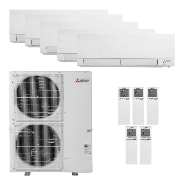 Mitsubishi 60,000 BTU 5 Zone Wall Mounted Ductless Mini-Split Heat Pump System - 18.9 SEER (6K+6K+6K+9K+18K)
