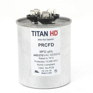 Titan HD PRCFD5575A 55/7.5 MFD Round Dual Motor Run Capacitor (440/370V), replacement for PRCFD5575
