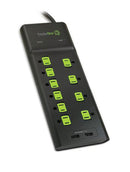 TrickleStar TS1268 10 Outlet Surge Protector - 2 USB Port (2.4A) - 3420J - 6ft Cord