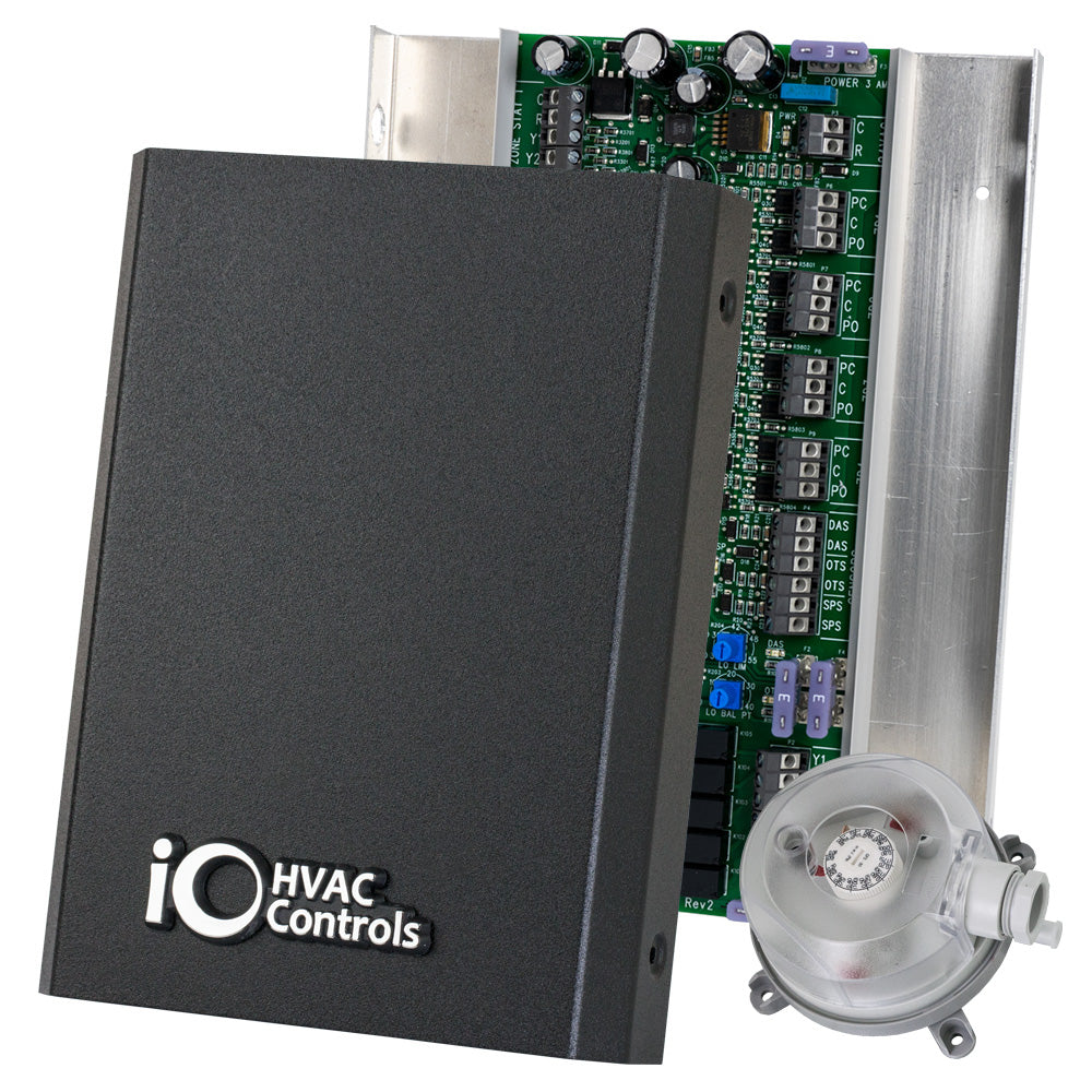 iO HVAC Controls ZP4-ESP 4-Zone Universal (3H2C) Zone Panel with built in ESP functionality includes pressure sensor