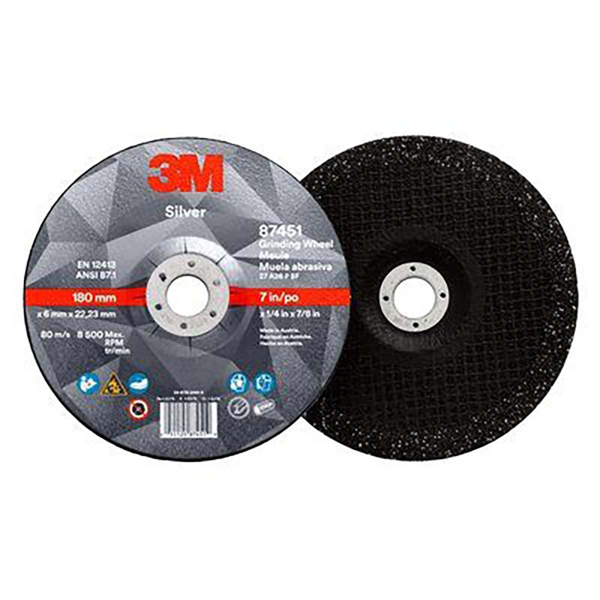 3M 60440317380  Silver Depressed Center Grinding Wheel 87451 - T27 7 in x 1/4 in x 7/8 in