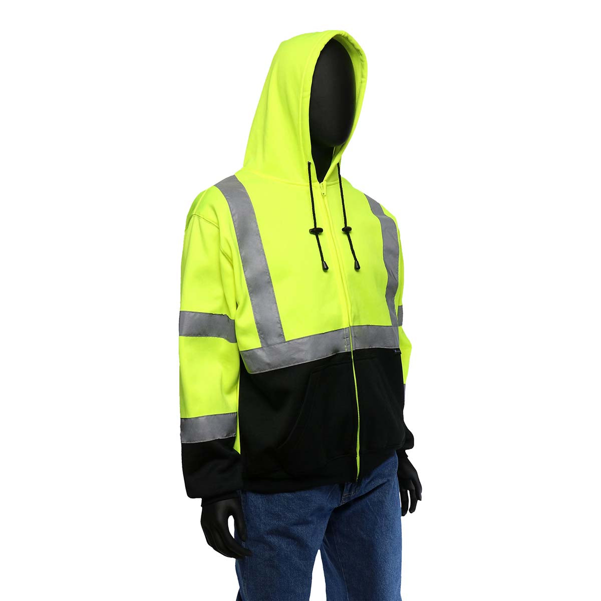 West Chester 47500/XL ANSI Class 3 Colorblock Zip -Up Hoodie - Lime and Black