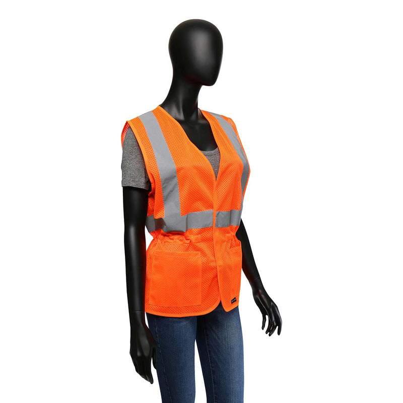 West Chester 47208/SM ANSI Class II Ladies Adjustable Vest with 2" Silver Reflective Tape. 100% Polyester Orange Mesh.