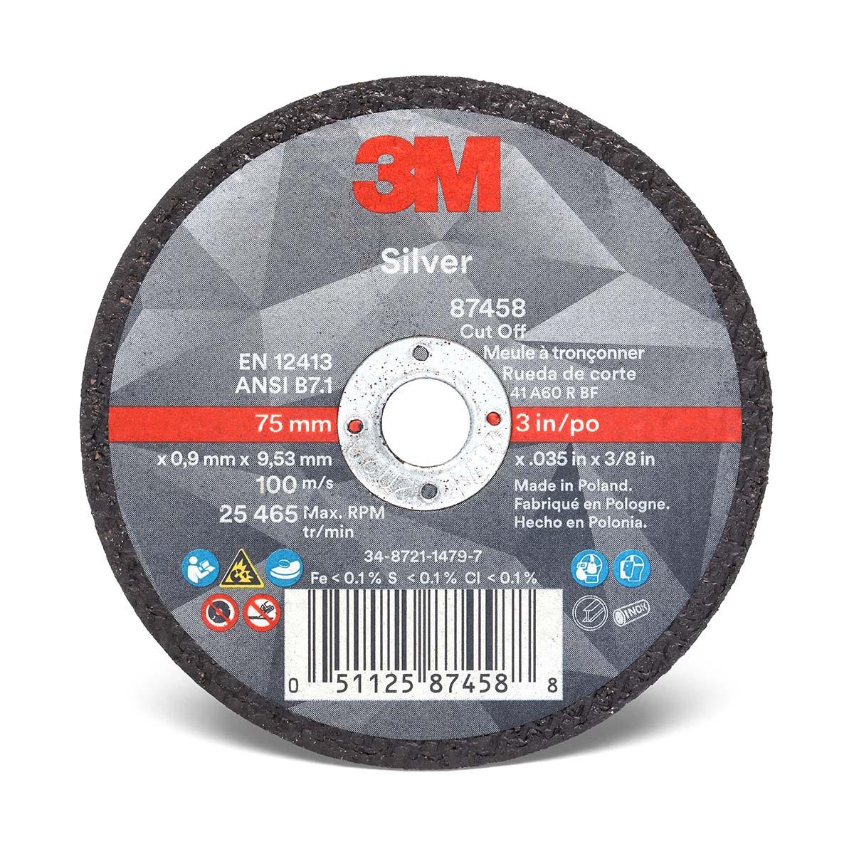 3M UU009036763  Silver Cut -Off Wheel 87458 - T1 - 3 in x .035 in x 3/8 in