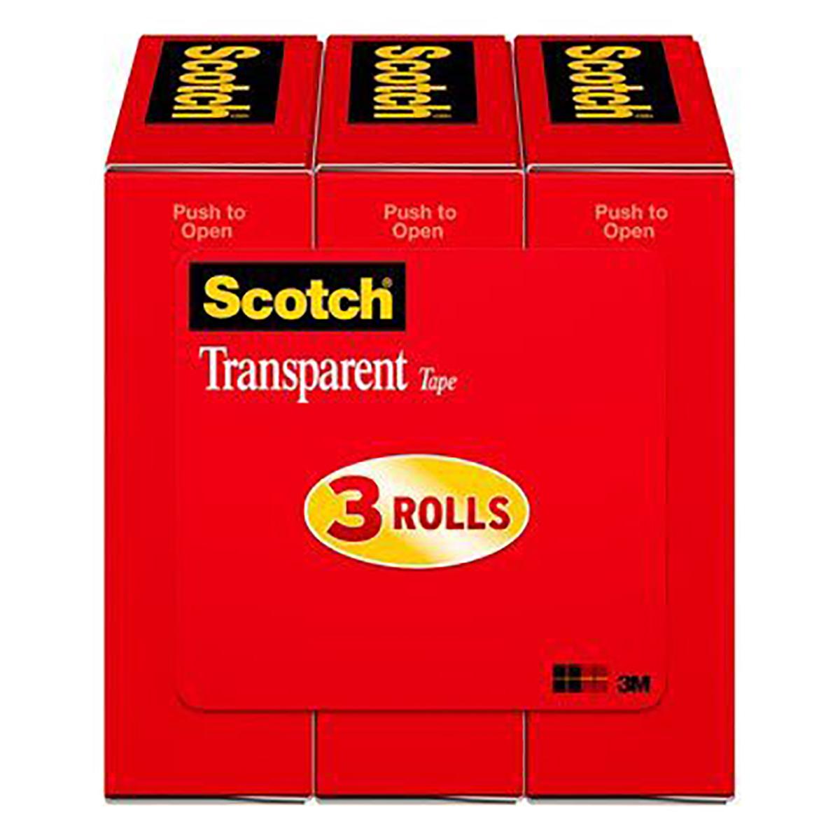 3M 70005179919 Scotch(R) Transparent Tape 600K3 - 3/4 in x 1000 in (19 mm x 25 -4 m) 3 -Pack