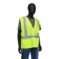 West Chester 47205/M ANSI Class II Economy Vest with 2" Silver Reflective Tape. 100% Polyester Lime Green Mesh.